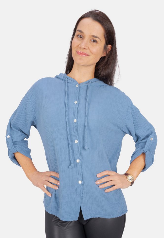 Seasons of April Hemdbluse Musselin Camila Oversized 100% Baumwolle Musselinbluse: Oversized, Halbarm & Kapuze von Seasons of April