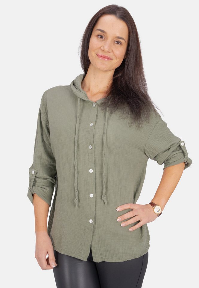 Seasons of April Hemdbluse Musselin Camila Oversized 100% Baumwolle Musselinbluse: Oversized, Halbarm & Kapuze von Seasons of April
