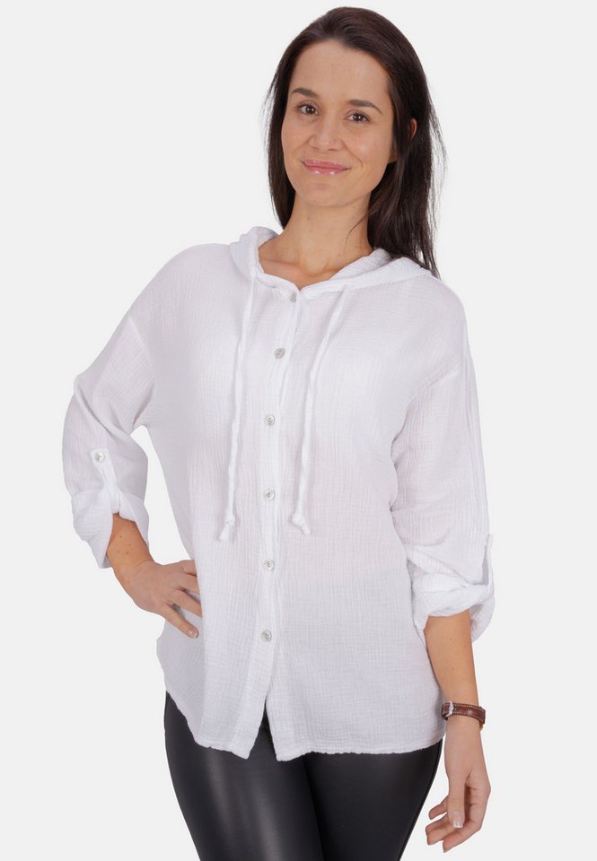 Seasons of April Hemdbluse Musselin Camila Oversized 100% Baumwolle Musselinbluse: Oversized, Halbarm & Kapuze von Seasons of April
