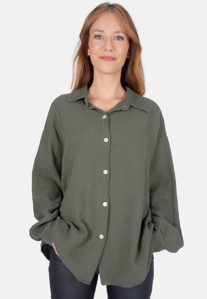 Seasons of April Hemdbluse Oversized Musselinbluse Sasha (1-tlg) Kurze Musselin Hemdbluse mit Knopfverschluss aus 100% Baumwolle von Seasons of April