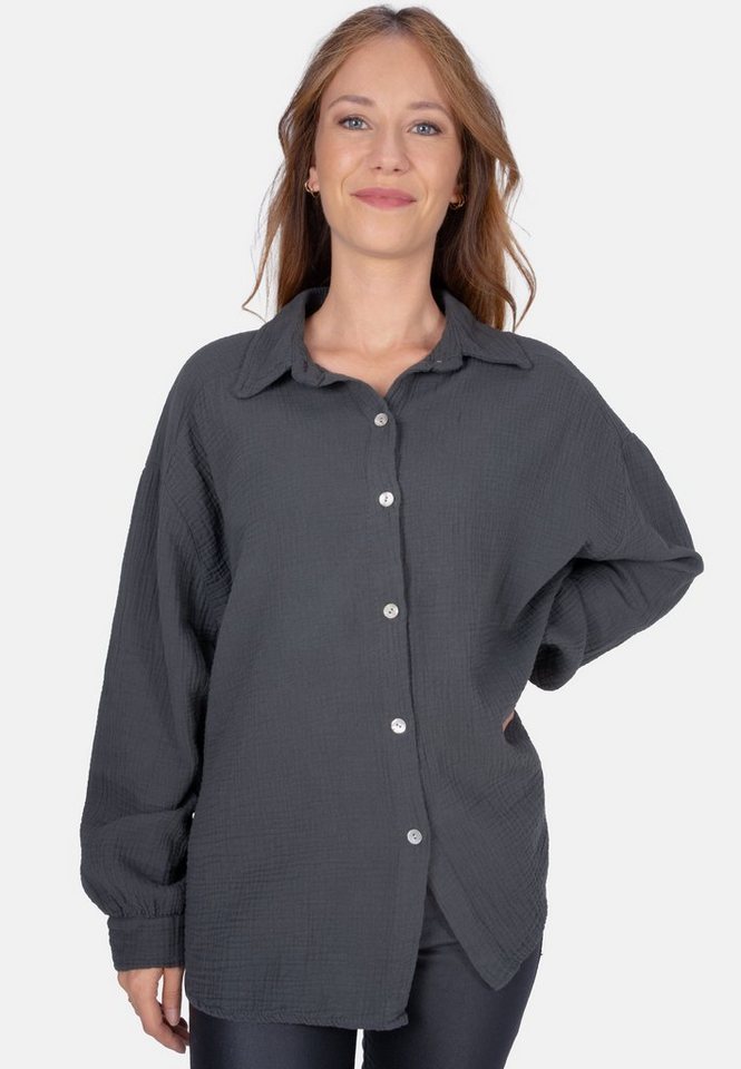 Seasons of April Hemdbluse Oversized Musselinbluse Sasha (1-tlg) Kurze Musselin Hemdbluse mit Knopfverschluss aus 100% Baumwolle von Seasons of April