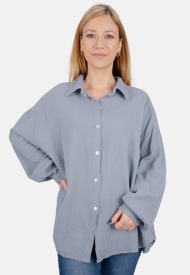 Seasons of April Hemdbluse Oversized Musselinbluse Sasha (1-tlg) Kurze Musselin Hemdbluse mit Knopfverschluss aus 100% Baumwolle von Seasons of April