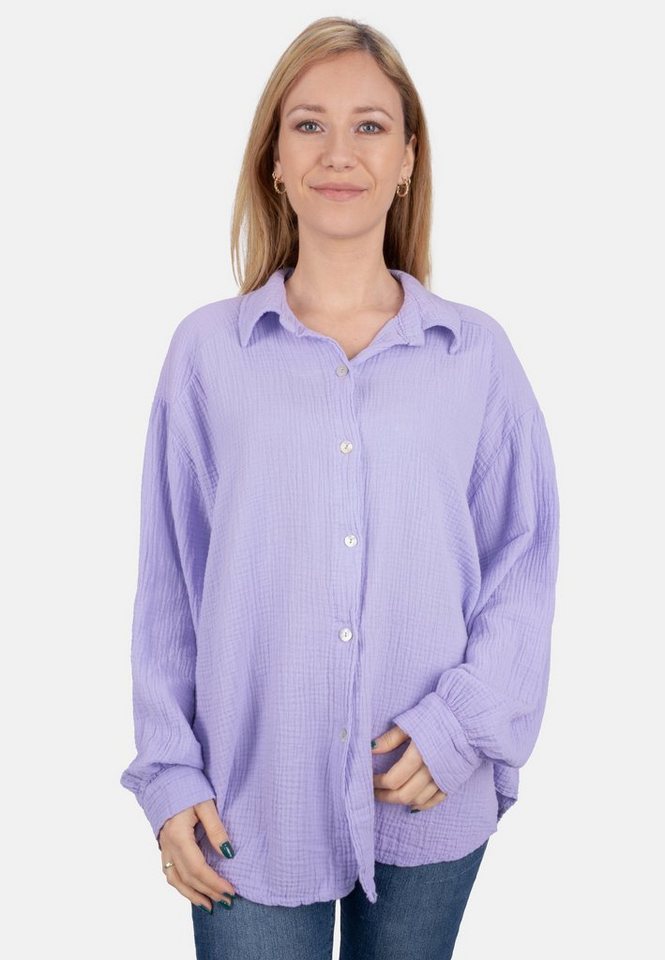 Seasons of April Hemdbluse Oversized Musselinbluse Sasha (1-tlg) Kurze Musselin Hemdbluse mit Knopfverschluss aus 100% Baumwolle von Seasons of April