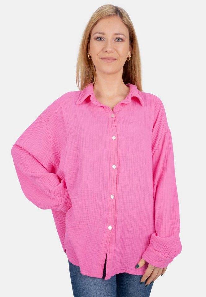 Seasons of April Hemdbluse Oversized Musselinbluse Sasha (1-tlg) Kurze Musselin Hemdbluse mit Knopfverschluss aus 100% Baumwolle von Seasons of April