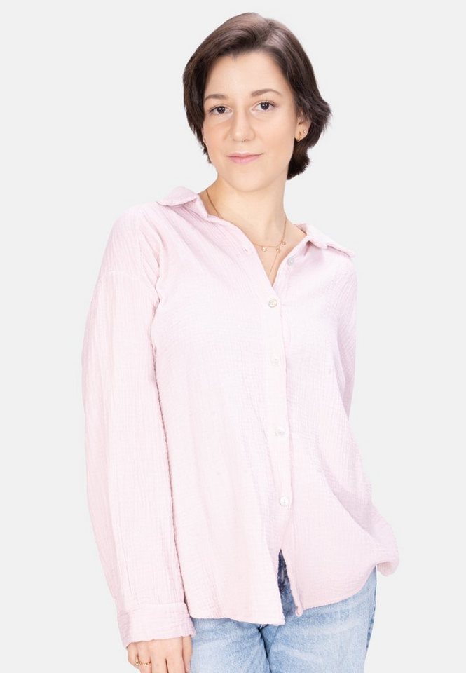 Seasons of April Hemdbluse Oversized Musselinbluse Sasha (1-tlg) Kurze Musselin Hemdbluse mit Knopfverschluss aus 100% Baumwolle von Seasons of April