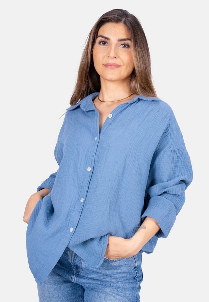 Seasons of April Hemdbluse Oversized Musselinbluse Sasha (1-tlg) Kurze Musselin Hemdbluse mit Knopfverschluss aus 100% Baumwolle von Seasons of April