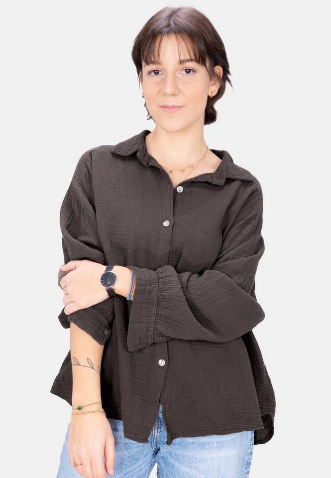 Seasons of April Hemdbluse Oversized Musselinbluse Sasha (1-tlg) Kurze Musselin Hemdbluse mit Knopfverschluss aus 100% Baumwolle von Seasons of April