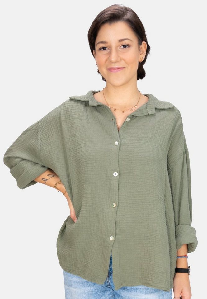 Seasons of April Hemdbluse Oversized Musselinbluse Sasha (1-tlg) Kurze Musselin Hemdbluse mit Knopfverschluss aus 100% Baumwolle von Seasons of April