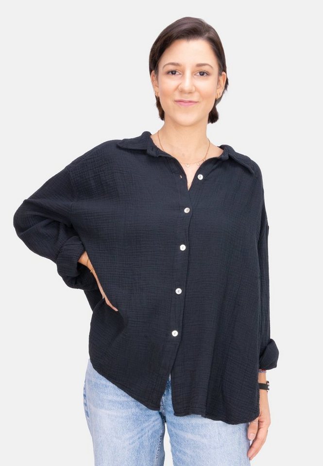 Seasons of April Hemdbluse Oversized Musselinbluse Sasha (1-tlg) Kurze Musselin Hemdbluse mit Knopfverschluss aus 100% Baumwolle von Seasons of April