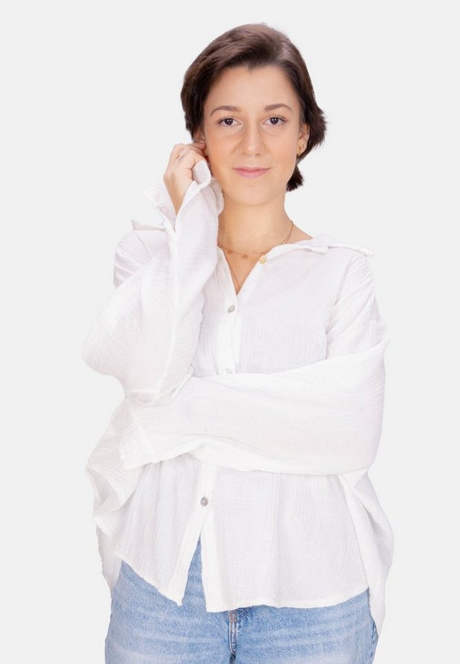 Seasons of April Hemdbluse Oversized Musselinbluse Sasha (1-tlg) Kurze Musselin Hemdbluse mit Knopfverschluss aus 100% Baumwolle von Seasons of April