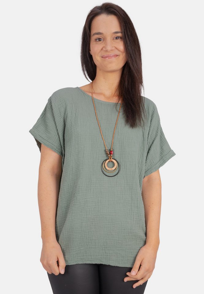 Seasons of April Klassische Bluse GIORGIA MUSSELIN OVERSIZED Damen Musselin Bluse Shirt, Oversized, leicht luftig + individ. Kette von Seasons of April