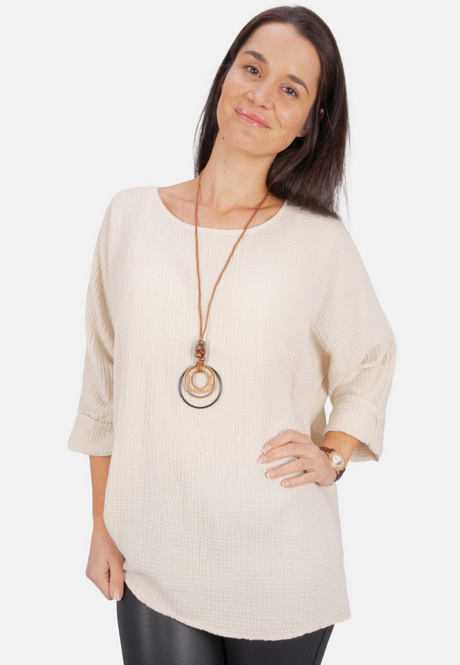 Seasons of April Klassische Bluse VALENTINA MUSSELIN OVERSIZED Musselin Bluse aus 100% Baumwolle mit Kette, Leicht & Locker von Seasons of April