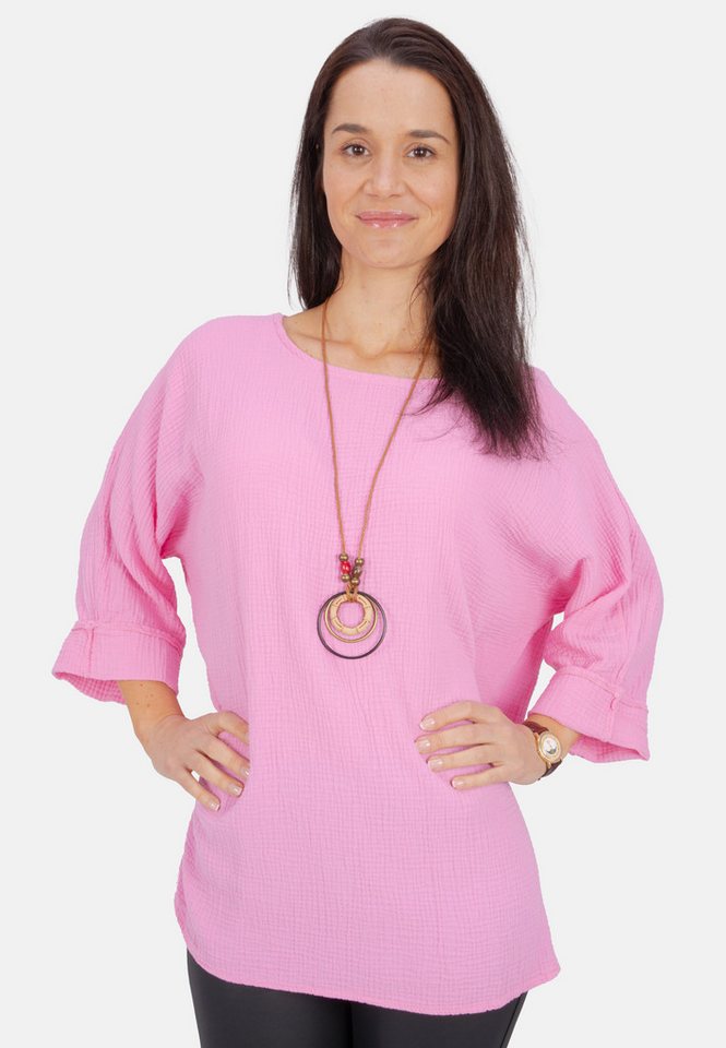 Seasons of April Klassische Bluse VALENTINA MUSSELIN OVERSIZED Musselin Bluse aus 100% Baumwolle mit Kette, Leicht & Locker von Seasons of April