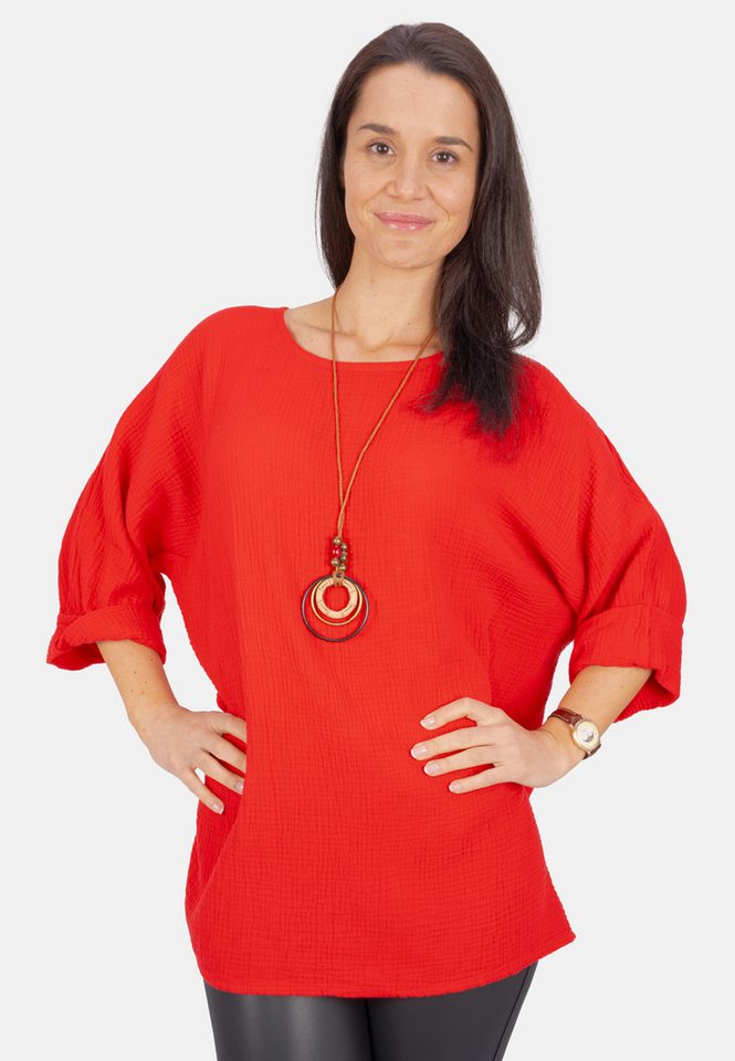 Seasons of April Klassische Bluse VALENTINA MUSSELIN OVERSIZED Musselin Bluse aus 100% Baumwolle mit Kette, Leicht & Locker von Seasons of April