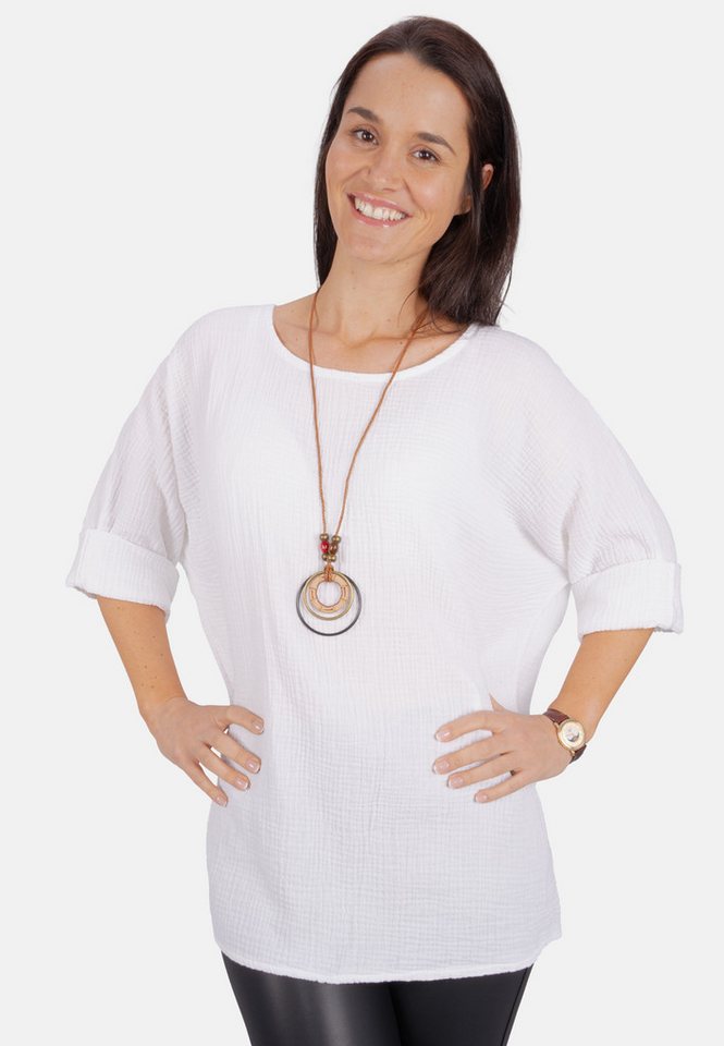 Seasons of April Klassische Bluse VALENTINA MUSSELIN OVERSIZED Musselin Bluse aus 100% Baumwolle mit Kette, Leicht & Locker von Seasons of April