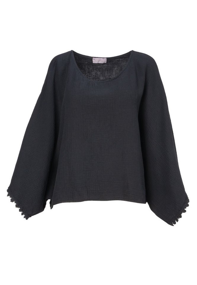 Seasons of April Kurzarmbluse MATHILDA MUSSELIN OVERSIZED Kurze, weite Damen Musselin Bluse, Boho, Bordüre, Oversized, One Size von Seasons of April