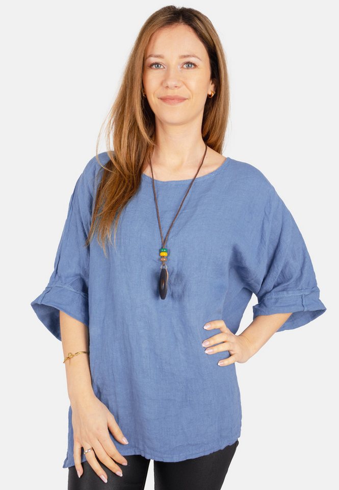 Seasons of April Kurzarmbluse Oversized Lina Weit geschnittene Leinenbluse von Seasons of April