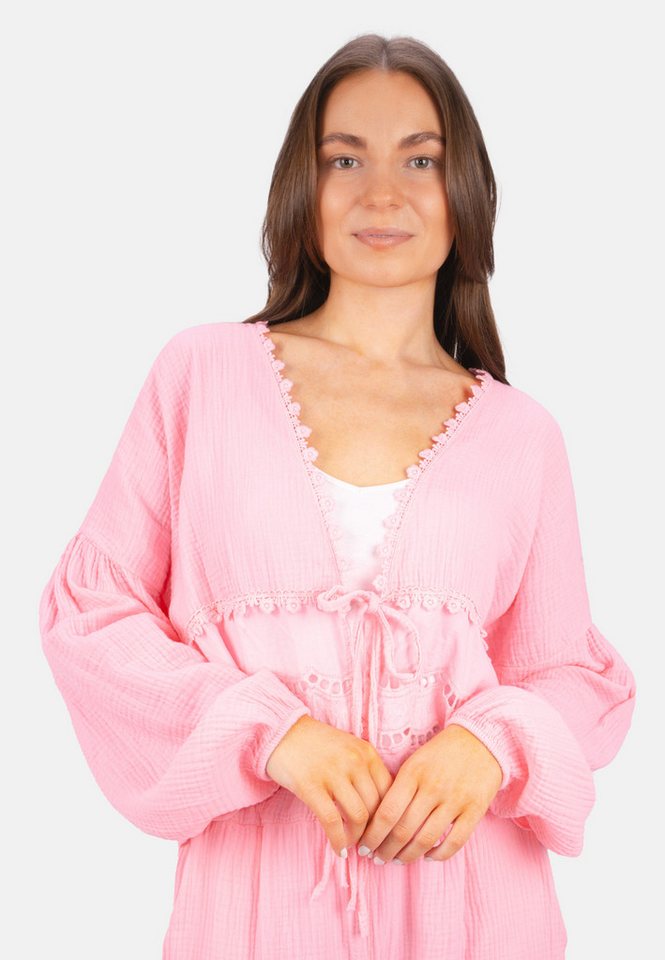 Seasons of April Shirtbluse LAURA MUSSELIN Musselin Bluse mit Spitze & Bindeband – im Boho Stil Frühling/Sommer von Seasons of April