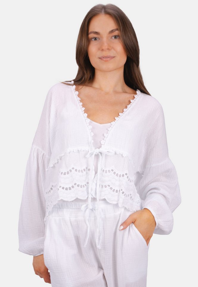 Seasons of April Shirtbluse LAURA MUSSELIN Musselin Bluse mit Spitze & Bindeband – im Boho Stil Frühling/Sommer von Seasons of April