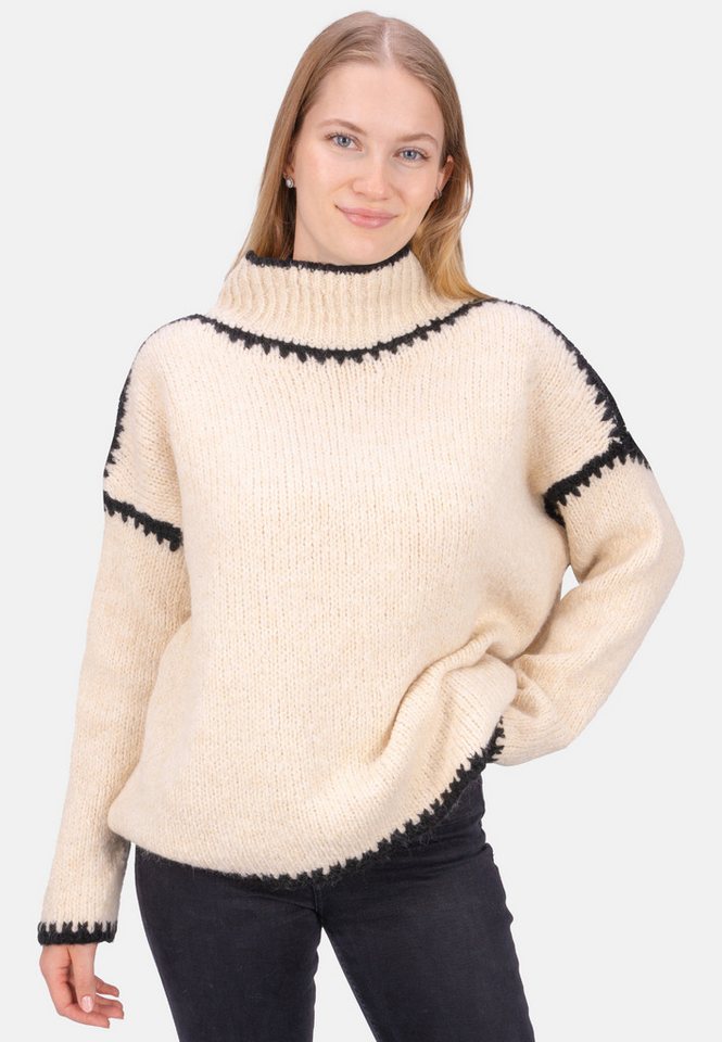 Seasons of April V-Ausschnitt-Pullover JOLIE Damen Strickpullover mit Stehkragen und Farbakzenten von Seasons of April