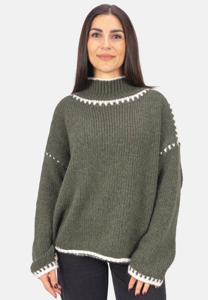 Seasons of April V-Ausschnitt-Pullover JOLIE Damen Strickpullover mit Stehkragen und Farbakzenten von Seasons of April