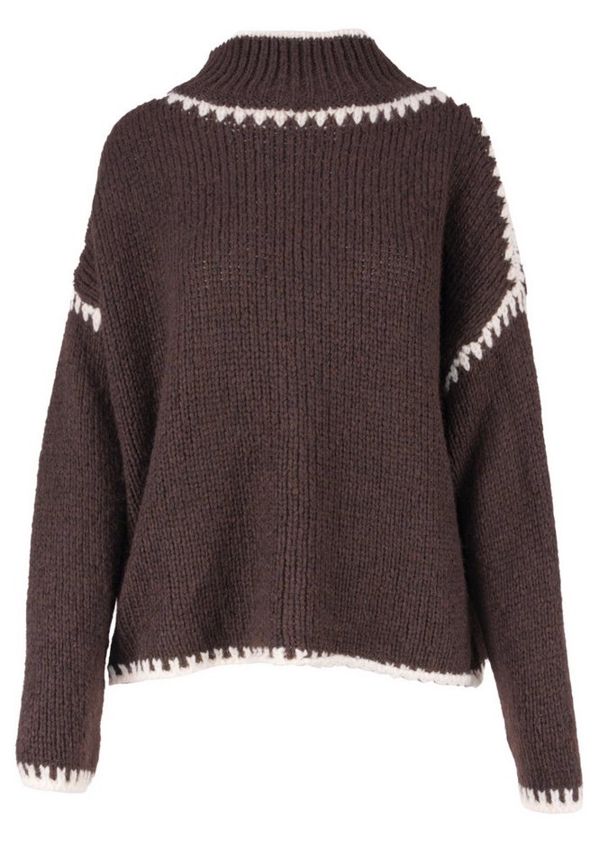 Seasons of April V-Ausschnitt-Pullover JOLIE Damen Strickpullover mit Stehkragen und Farbakzenten von Seasons of April