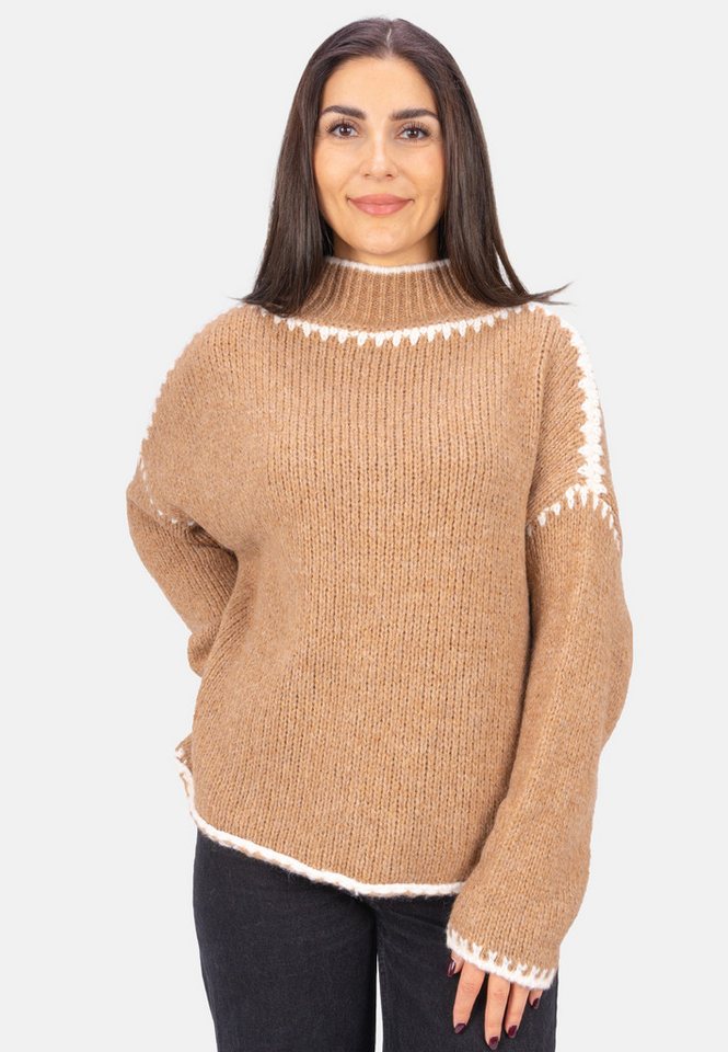 Seasons of April V-Ausschnitt-Pullover JOLIE Damen Strickpullover mit Stehkragen und Farbakzenten von Seasons of April