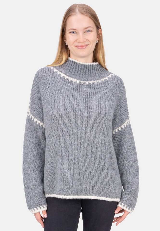 Seasons of April V-Ausschnitt-Pullover JOLIE Damen Strickpullover mit Stehkragen und Farbakzenten von Seasons of April