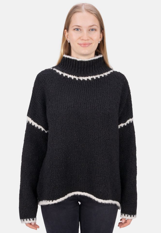 Seasons of April V-Ausschnitt-Pullover JOLIE Damen Strickpullover mit Stehkragen und Farbakzenten von Seasons of April