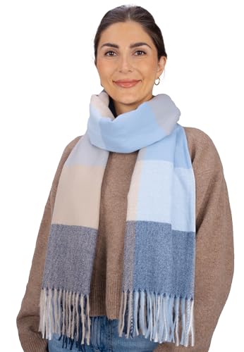 Seasons of April Weicher, leichter & kuscheliger Schal mit Fransen aus Kaschmir Mix - Milly (A1 Blau Beige) von Seasons of April