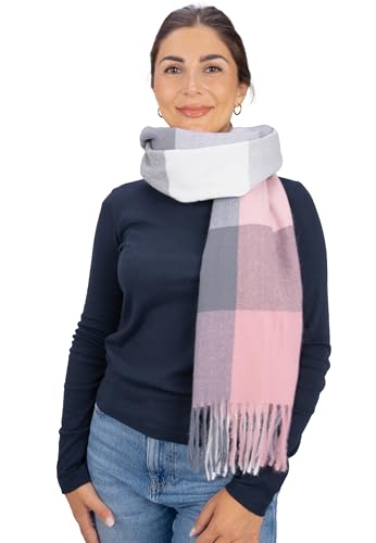 Seasons of April Weicher, leichter & kuscheliger Schal mit Fransen aus Kaschmir Mix - Milly (A4 Rosa Weiß) von Seasons of April