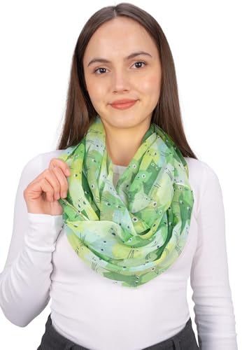 Seasons of April Weicher Damen Loop Schal mit Katzenmuster – Leicht, dünn aus Viskose-Seide – Accessoire – Molly (M220 Grün) von Seasons of April