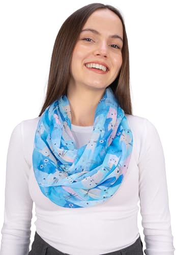 Seasons of April Weicher Damen Loop Schal mit Katzenmuster – Leicht, dünn aus Viskose-Seide – Accessoire – Molly (M221 Blau) von Seasons of April