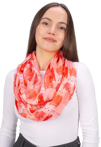 Seasons of April Weicher Damen Loop Schal mit Katzenmuster – Leicht, dünn aus Viskose-Seide – Accessoire – Molly (M222 Rot) von Seasons of April