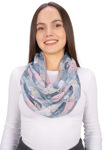 Seasons of April Weicher Damen Loop Schal mit Katzenmuster – Leicht, dünn aus Viskose-Seide – Accessoire – Molly (M223 Grau) von Seasons of April