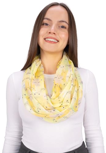 Seasons of April Weicher Damen Loop Schal mit Katzenmuster – Leicht, dünn aus Viskose-Seide – Accessoire – Molly (M224 Gelb) von Seasons of April