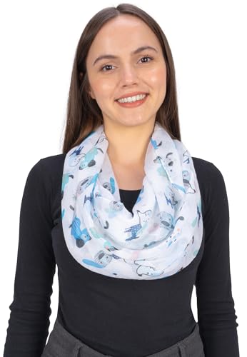 Seasons of April Weicher Damen Loop Schal mit liebevollem Hundemuster – Leicht, dünn aus Viskose-Seide – für Alltag & Freizeit - Nala (M232 Weiß Blau) von Seasons of April