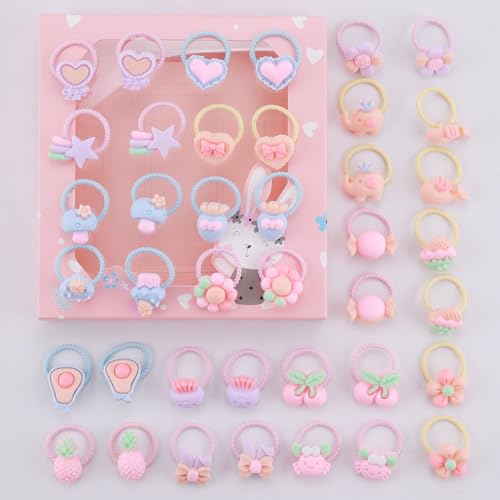 Seatecks 40 Stück Haargummis Mädchen Cartoon Elastische Haarbänder Kaninchen Halter Haarschmuck für kleine Mädchen Kleinkind DIY Frisur von Seatecks