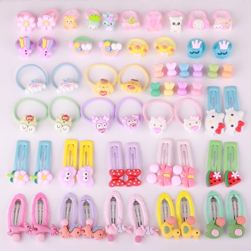 Seatecks 60 Stücke Karikatur Haarspangen Ring Mehrfarbige Tier Kleine Snap Clips Metallspangen Mädchen Haarschleife Elastische Krawatten für Baby Mädchen Kinder Kleinkinder von Seatecks