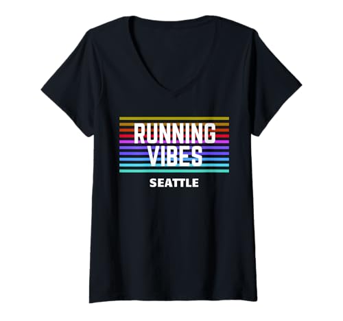 Damen Running Vibes Seattle Washington Run Retro-Design T-Shirt mit V-Ausschnitt Damen Running Vibes Seattle Washington Run Retro-Design T-Shirt mit V-Ausschnitt von Seattle Gift For Running Local Run Lovers