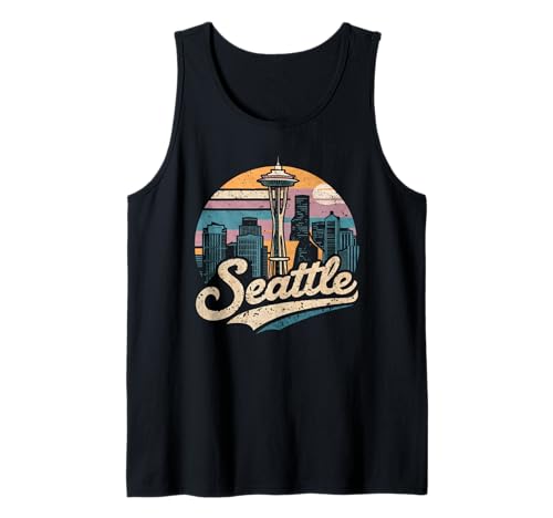 Herren Vintage Seattle Washington Skyline Cityscape 80er 70er Jahre Seattle Tank Top von Seattle Souvenirs Co