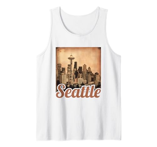 Herren Vintage Seattle Washington Skyline Cityscape 80er 70er Jahre Seattle Tank Top von Seattle Souvenirs Co