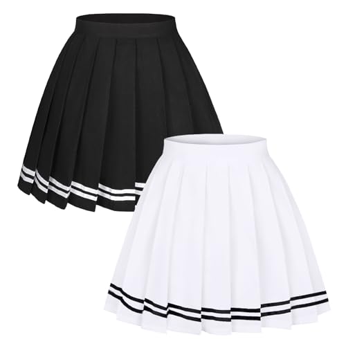 Seazoon Damen High Waist Plissee Cosplay Cheer Rock Mini Schule Tennis Röcke Thanksgiving Day Weihnachten Rock, Zz-Weiß und Schwarz, Large von Seazoon