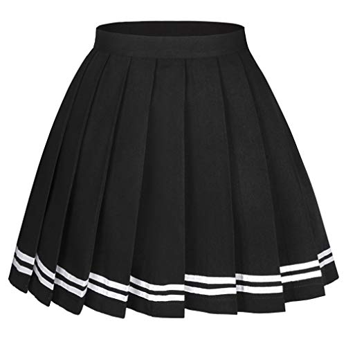 Seazoon Damen Hohe Taille Plissee Cosplay Cheer Rock Mini Schule Tennis Röcke Erntedankfest Weihnachten Rock, Schwarz-weiße Streifen, Groß von Seazoon