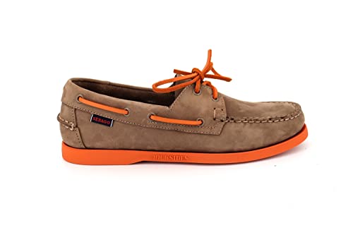 Sebago Portland Nubuk Bootsschuh Taupe – Sohle und Schnürung Orange von Sebago