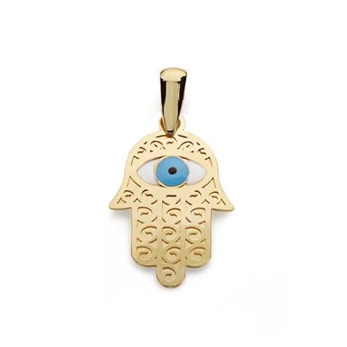 Anhänger Hand der Fatima und türkisches Auge, massives Gold, 18 Karat, ätherisches Energie- und Glücksarmband, 19 x 13 mm, Pequeño, Gelbgold, Kein Edelstein von Sebaoth
