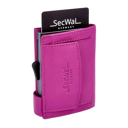 SecWal Kartenetui mit Münzfach Druckknopf inkl. Geschenkbox - Made in Germany - Echtleder Mini Geldbörse inkl. E-Book für Damen und Herren - RFID Schutz Geldbeutel klein (Pink) von SecWal