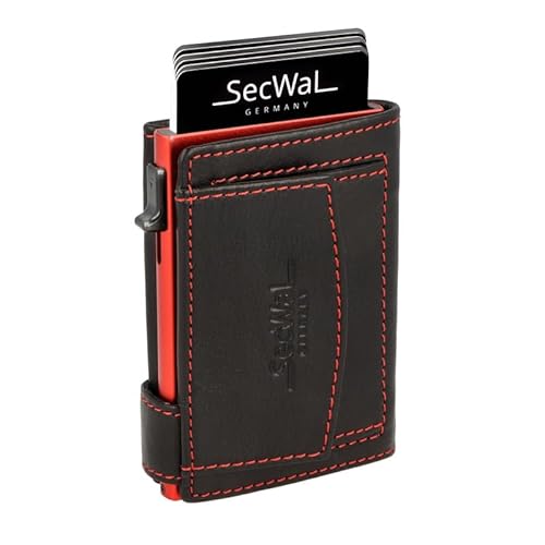 SecWal Kartenetui mit Münzfach Druckknopf inkl. Geschenkbox - Made in Germany - Echtleder Geldbörse inkl. E-Book für Damen und Herren roter Container - RFID Schutz Geldbeutel klein (Rot-Schwarz) von SecWal