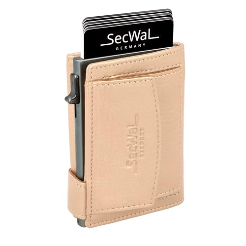 SecWal Kartenetui mit Münzfach Druckknopf inkl. Geschenkbox - Made in Germany - Echtleder Mini Geldbörse inkl. E-Book für Damen und Herren - RFID Schutz Geldbeutel klein (Metallic Rosé) von SecWal