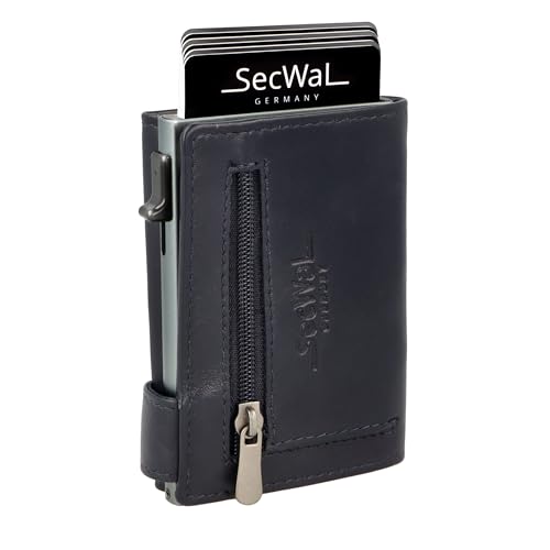 SecWal Kartenetui mit Münzfach Reißverschluss - Made in Germany - Echtleder Geldbörse inkl. E-Book für Damen und Herren - RFID Schutz Portemonnaie Leder - Geldbeutel klein (Blau) von SecWal